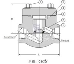  螺栓閥蓋升降式鍛鋼止回閥 結(jié)構(gòu)圖1 