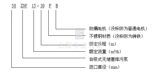 ZW型無堵塞自吸排污泵 型號說明