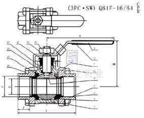 Q61F三片式承插焊球閥結(jié)構(gòu)圖