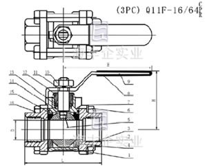 Q11F三片式球閥結(jié)構(gòu)圖