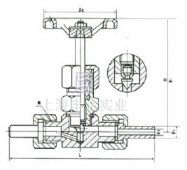 J21/3W-1.6/32P型外螺紋針型閥（帶接管） 外形尺寸圖